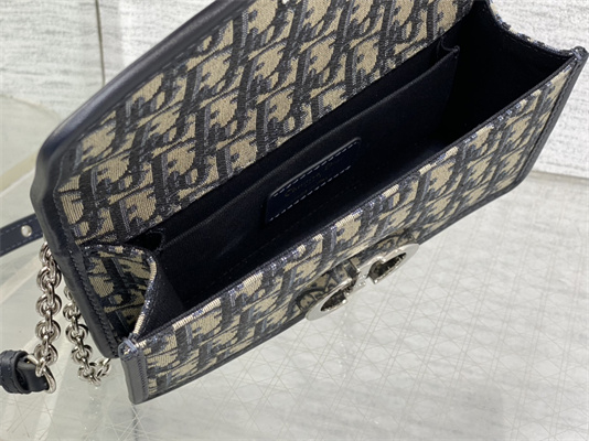 CD 30 Montaigne East-West Bag With Chain Blue Oblique Jacquard & Leather