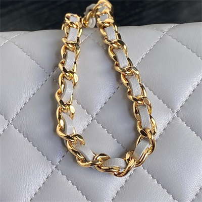 Chanel Flap Phone Holder with Chain Shiny Lambskin, Imitation Pearls & Gold-Tone Metal Grey AP4284