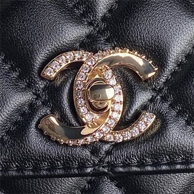 Chanel Clutch with Chain Lambskin, Strass & Gold-Tone Metal Black  AP4293