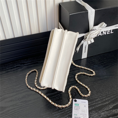 Chanel Clutch with Chain Lambskin, Strass & Gold-Tone Metal White  AP4293