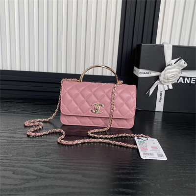 Chanel Clutch with Chain Lambskin, Strass & Gold-Tone Metal Pink AP4293