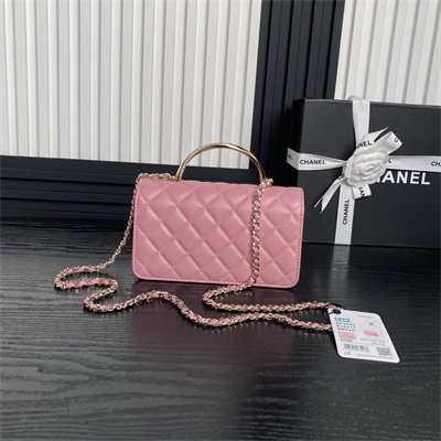 Chanel Clutch with Chain Lambskin, Strass & Gold-Tone Metal Pink AP4293