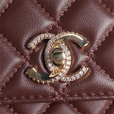 Chanel Clutch with Chain Lambskin, Strass & Gold-Tone Metal Burgundy AP4293