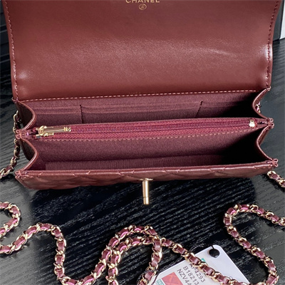 Chanel Clutch with Chain Lambskin, Strass & Gold-Tone Metal Burgundy AP4293