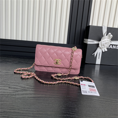 Chanel Clutch with Chain Lambskin, Strass & Gold-Tone Metal Pink AP4300