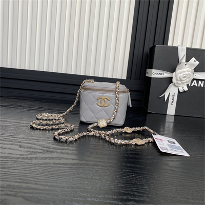 Chanel Small Vanity with Chain Lambskin, Strass & Gold-Tone Metal Grey AP4302