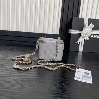 Chanel Small Vanity with Chain Lambskin, Strass & Gold-Tone Metal Grey AP4302