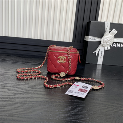 Chanel Small Vanity with Chain Lambskin, Strass & Gold-Tone Metal Red AP4302