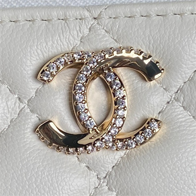 Chanel Vanity with Chain Lambskin, Strass & Gold-Tone Metal White AP4317