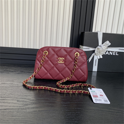 Chanel Small Bowling  Bag Grained Calfskin Gold Tone Metal Burgundy AS5137