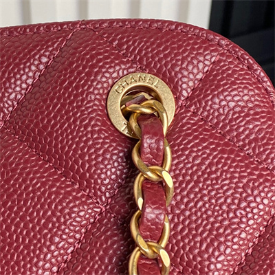Chanel Small Bowling  Bag Grained Calfskin Gold Tone Metal Burgundy AS5137