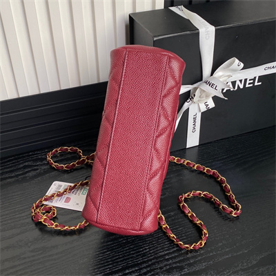 Chanel Small Bowling  Bag Grained Calfskin Gold Tone Metal Burgundy AS5137