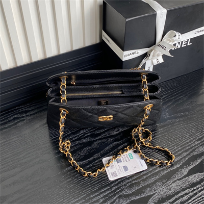 Chanel Bowling  Bag Grained Calfskin Gold Tone Metal Black AS5138