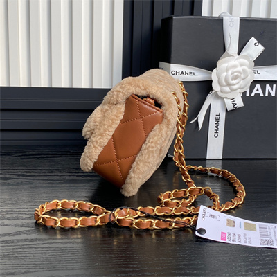 Chanel Mini Flap Bag Shearling Lambskin & Gold-Tone Metal Beige/Brown AS5148