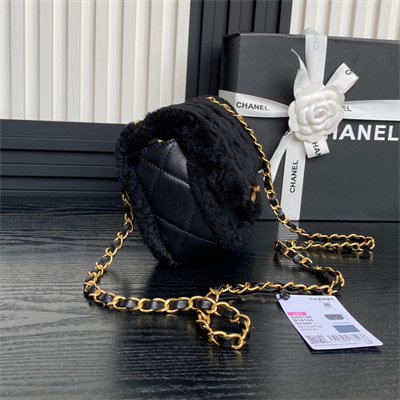 Chanel Mini Flap Bag Shearling Lambskin & Gold-Tone Metal Black AS5148