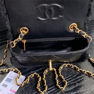 Chanel Mini Flap Bag Shearling Lambskin & Gold-Tone Metal Black AS5148
