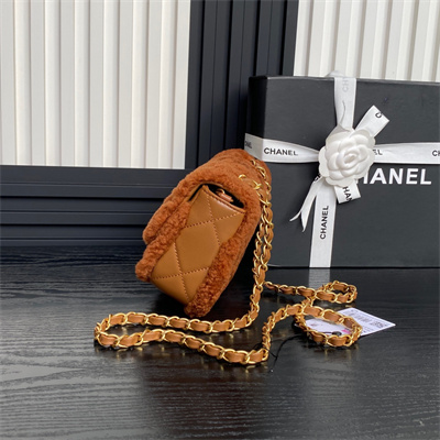 Chanel Mini Flap Bag Shearling Lambskin & Gold-Tone Metal Brown AS5148
