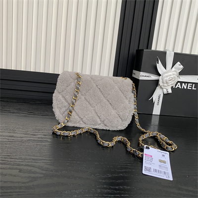 Chanel Mini Flap Bag Shearling Lambskin & Gold-Tone Metal Grey AS5148