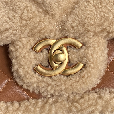 Chanel Flap Bag Shearling Lambskin & Gold-Tone Metal Beige/Brown AS5149