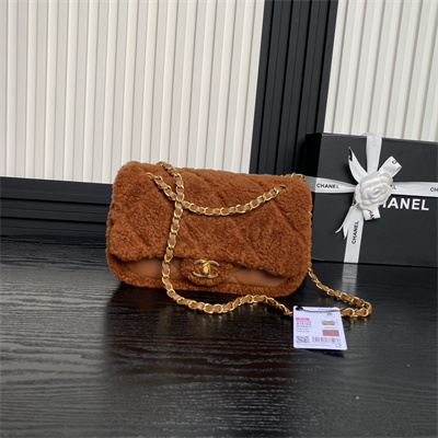 Chanel Flap Bag Shearling Lambskin & Gold-Tone Metal Brown AS5149