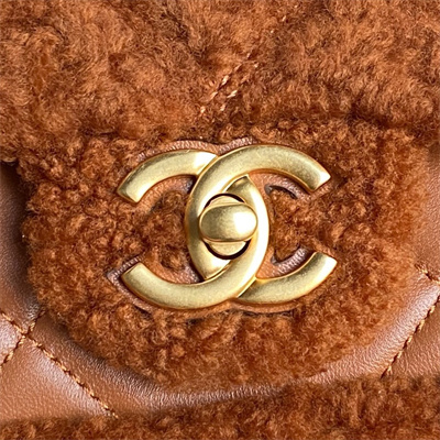 Chanel Flap Bag Shearling Lambskin & Gold-Tone Metal Brown AS5149
