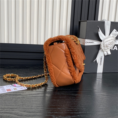 Chanel Flap Bag Shearling Lambskin & Gold-Tone Metal Brown AS5149