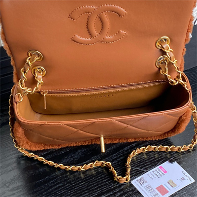 Chanel Flap Bag Shearling Lambskin & Gold-Tone Metal Brown AS5149