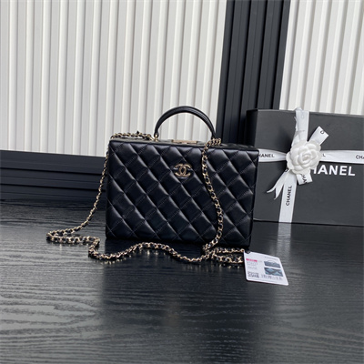 Chanel box bag Lambskin & Gold-Tone Metal  Black AS5168