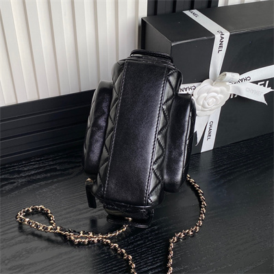 Chanel Small Camera Case Shiny Crumpled Lambskin & Gold-Tone Metal  Black AS5220