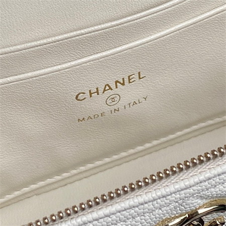 Chanel Long Vanity with chain Grained Calfskin & Gold-Tone Metal White AP4407