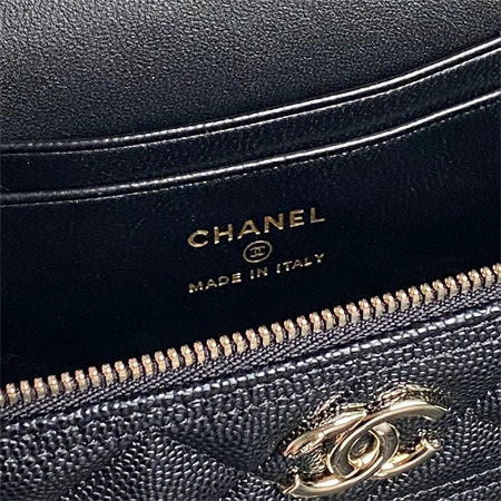 Chanel Long Vanity with chain Grained Calfskin & Gold-Tone Metal Black AP4407