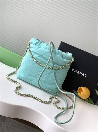 Chanel 22 Mini Handbag Canvas and Gold Tone Metal Green AS3980