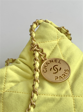Chanel 22 Mini Handbag Canvas and Gold Tone Metal Yellow AS3980