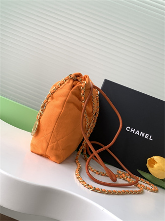 Chanel 22 Mini Handbag Canvas and Gold Tone Metal Orange AS3980