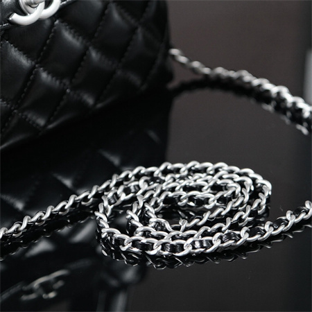 Cha.nel Mini Shopping Bag Kelly Bag Shiny Aged Calfskin Silver-Tone Metal Black AS4416