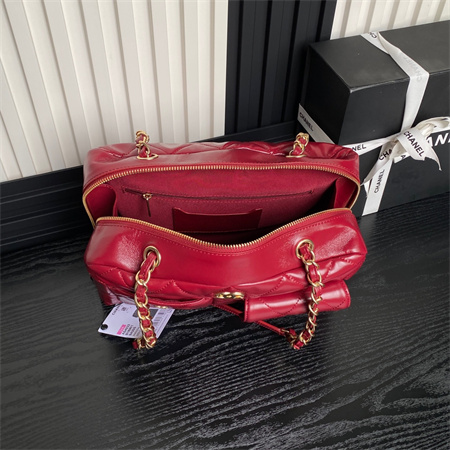 Cha.nel 24A Bowling Bag Shiny Calfskin Gold-Tone Metal Red AS4933