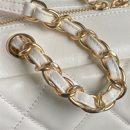 Cha.nel 24A Bowling Bag Shiny Calfskin Gold-Tone Metal White AS4933