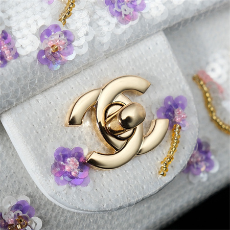 Cha.nel 24A Mini Flap Bag Sequins & Gold-Tone Metal White