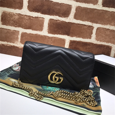 Gu.cci GG Marmont  Chain Wallet Black Leather 488426