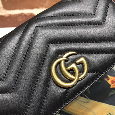 Gu.cci GG Marmont  Chain Wallet Black Leather 488426