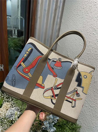 Her.mes Garden Party 36CM Togo Leather and Graffiti Canvas HS