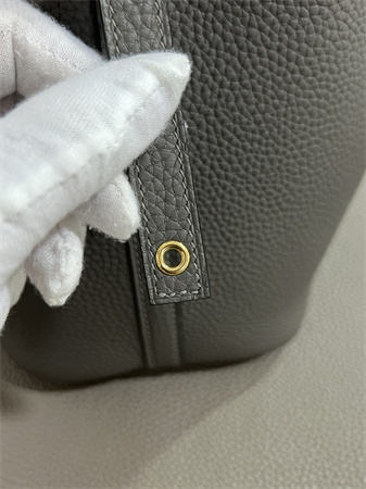 Picotin Lock Bag Taurillon Clemence Leather 18/22CM Gold/Silver Tone Metal In Etain Color HS