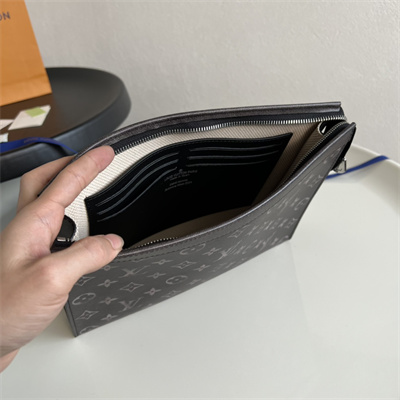 L.V Pochette Voyage MM Brushed Monogram cowhide leather Black/White M11764