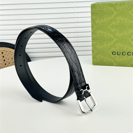 Gucci Belts In Crocodile Embossed Calfskin 30MM Gold/Silver Hardware Black Color