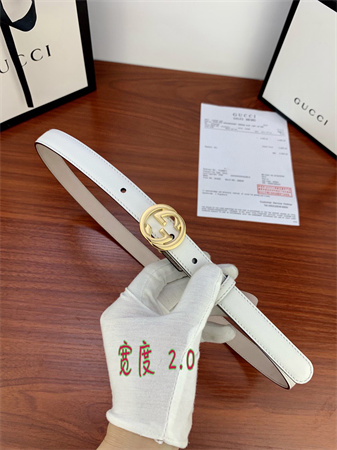 Gucci Belts In White Calfskin 20MM Gold/Silver Hardware