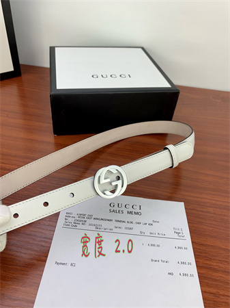 Gucci Belts In White Calfskin 20MM Gold/Silver Hardware