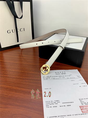 Gucci Belts In White Calfskin 20MM Gold/Silver Hardware
