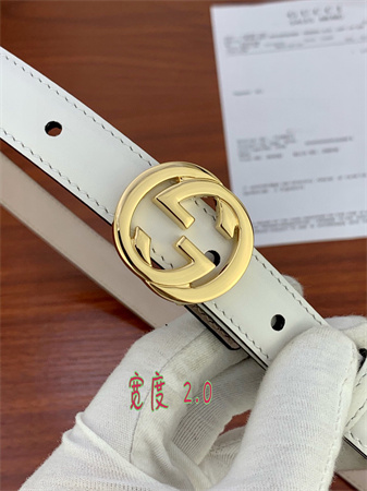 Gucci Belts In White Calfskin 20MM Gold/Silver Hardware