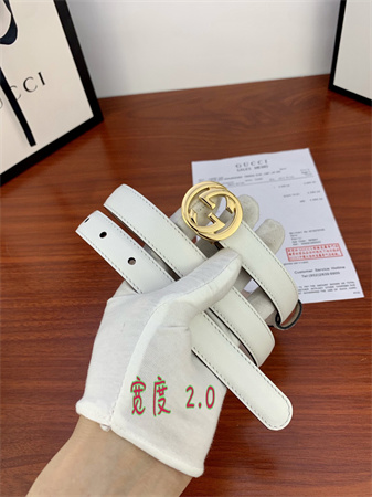 Gucci Belts In White Calfskin 20MM Gold/Silver Hardware