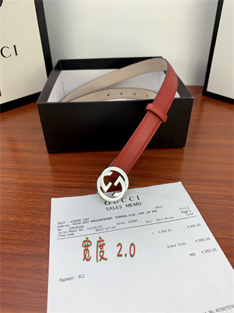 Gucci Belts In Red Calfskin 20MM Gold/Silver Hardware